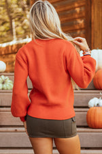 Hazel Blues® |  Orange Halloween Pumpkin Face Pattern Drop Shoulder Sweater