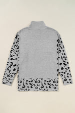 Hazel Blues® |  Slit Leopard Mock Neck Dropped Shoulder Sweater