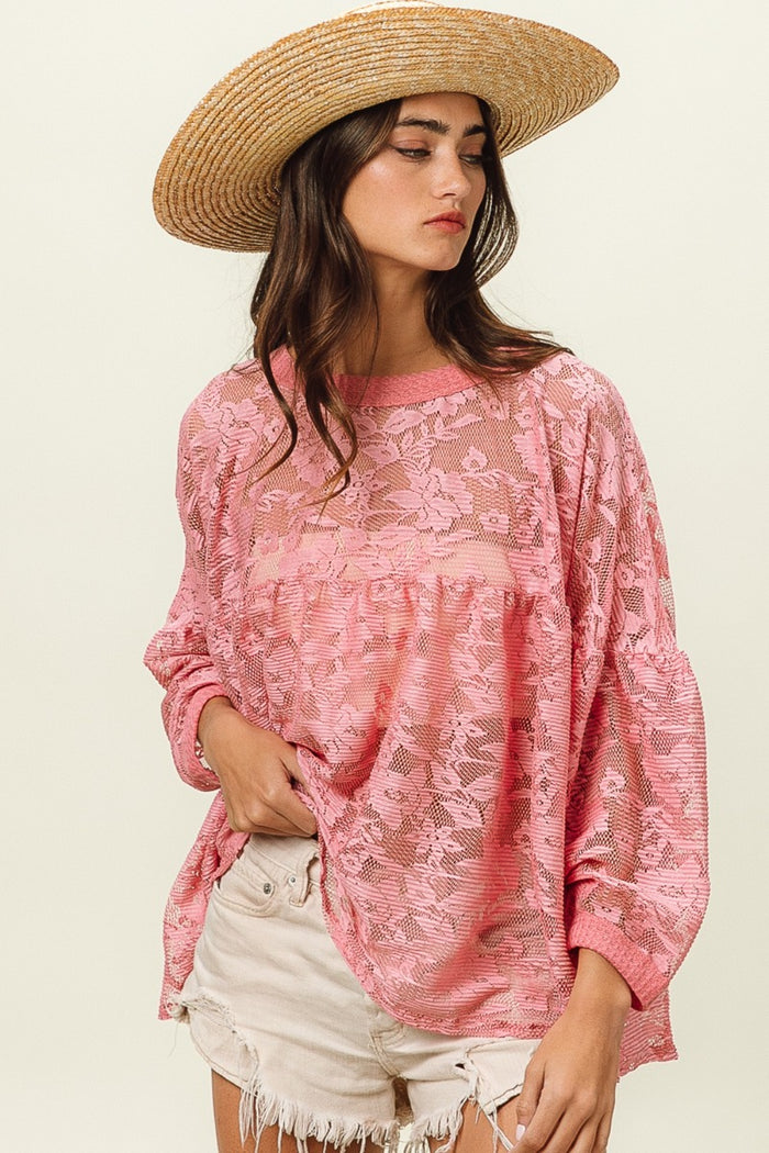 Hazel Blues® |  BiBi Floral Lace Long Sleeve Top