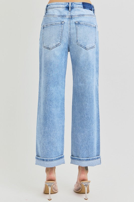 Hazel Blues® | RISEN Ankle Wide Leg Cuffed Jeans