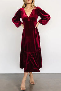 Hazel Blues® |  V-Neck Long Sleeve Midi Velvet Dress