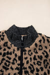 Hazel Blues® |  Khaki Leopard Print Zip Up Stand Neck Side Pocket Jacket