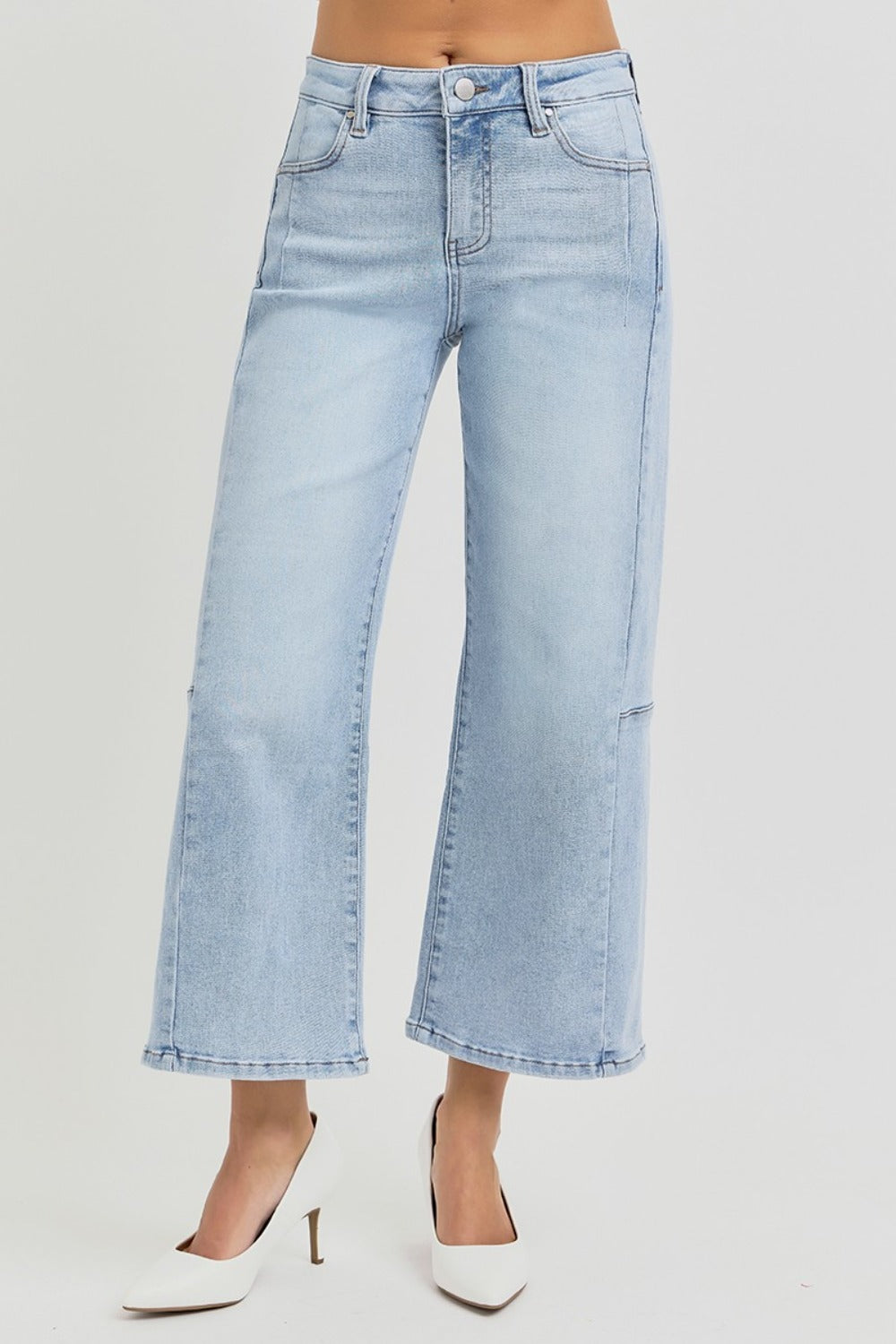 Hazel Blues® |  RISEN High Rise Seamed Detail Wide Leg Crop Jeans