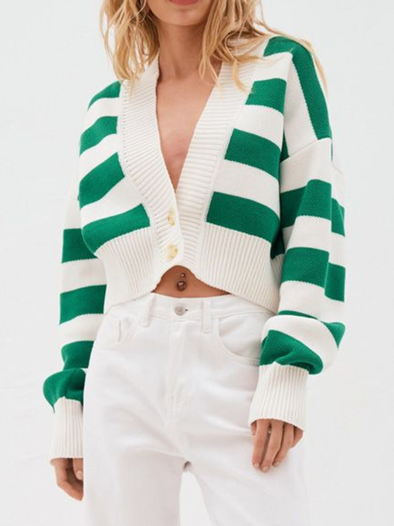 Hazel Blues® |  Striped Button Down Drop Shoulder Cardigan