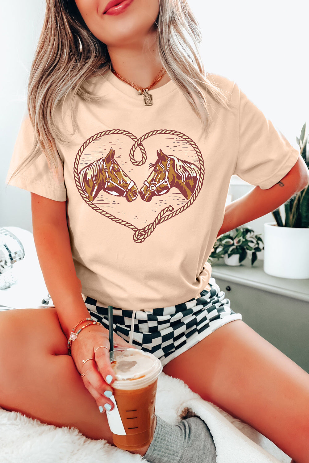 Hazel Blues® |  Khaki Rodeo Horse Graphic Western Cowgirl Fashion T Shirt