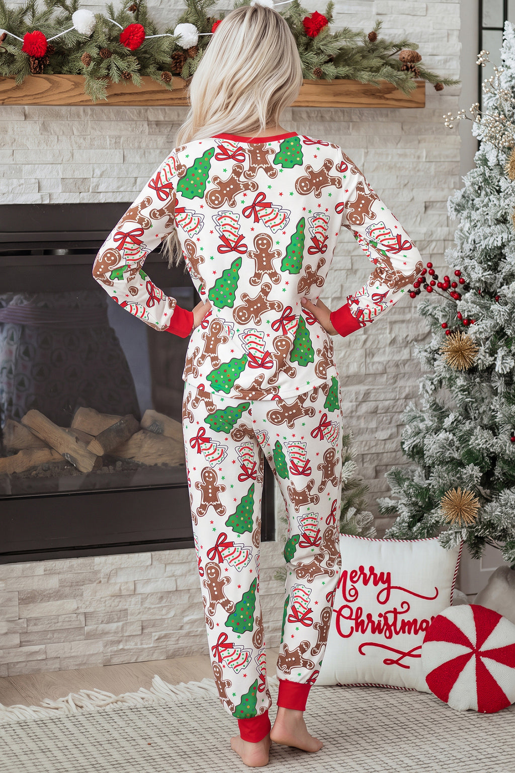 Christmas Cheer V-Neck Lounge Set — White