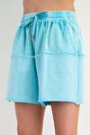 Hazel Blues® | Aruba Blue Solid Color Splicing Raw Hem Pullover Top Shorts Set