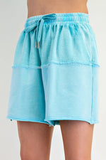 Hazel Blues® | Aruba Blue Solid Color Splicing Raw Hem Pullover Top Shorts Set