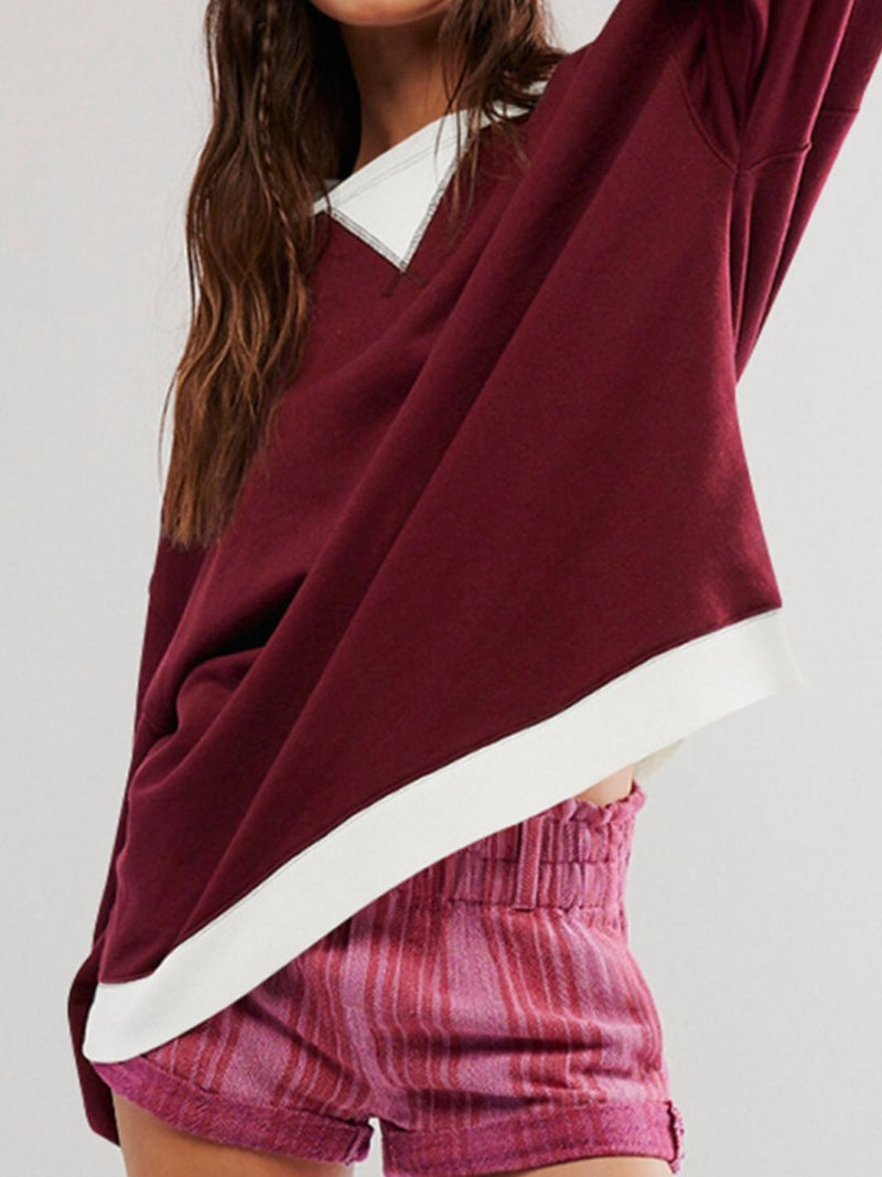 Hazel Blues® |  Contrast Dropped Shoulder Long Sleeve Sweatshirt