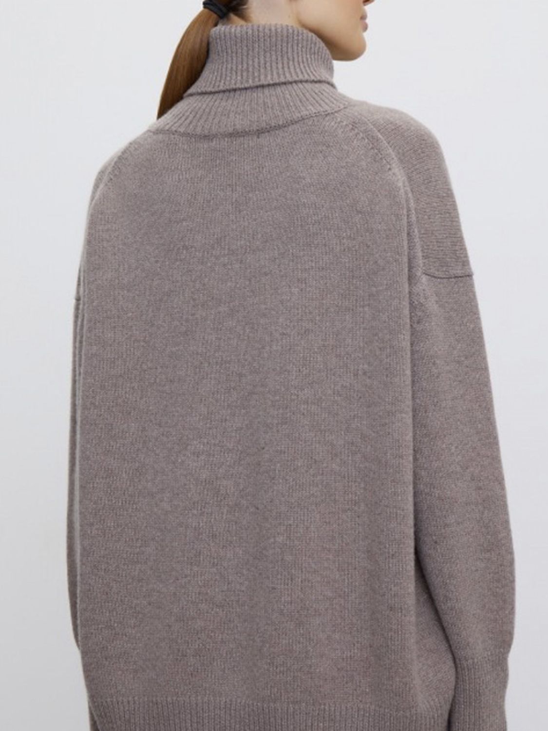 Hazel Blues® |  Ribbed Detail Turtleneck Dropped Shoulder Sweater