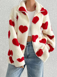 Hazel Blues® |  Heart Zip Up Drop Shoulder Furry Jacket