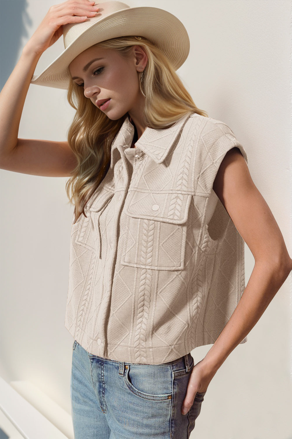 Hazel Blues® |  Double Take Snap Down Texture Crop Vest