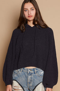 Hazel Blues® |  POL Back Open Slit Balloon Sleeve Crop Hooded Sweater