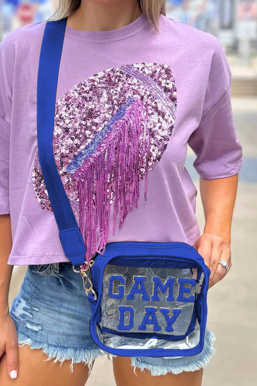 Magnolia Lou Dark Blue Clear Game Day Shoulder Bag