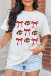 Hazel Blues® |  White Bowknot Football Graphic Crew Neck Tee