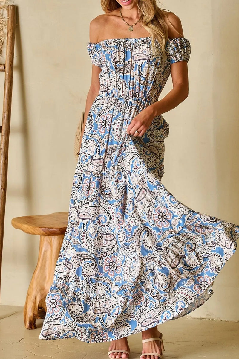 aeo off the shoulder maxi dress Baltic Born Womens Allegra Off Shoulder Maxi Dress | Berry Rouge Floral