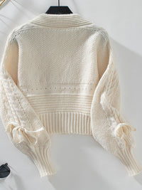 Hazel Blues® |  Cable-Knit Tied Open Front Lantern Sleeve Cardigan