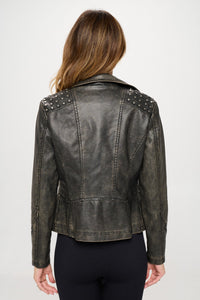 Hazel Blues® |  Coalition LA Studded Classic Moto Faux Leather Jacket