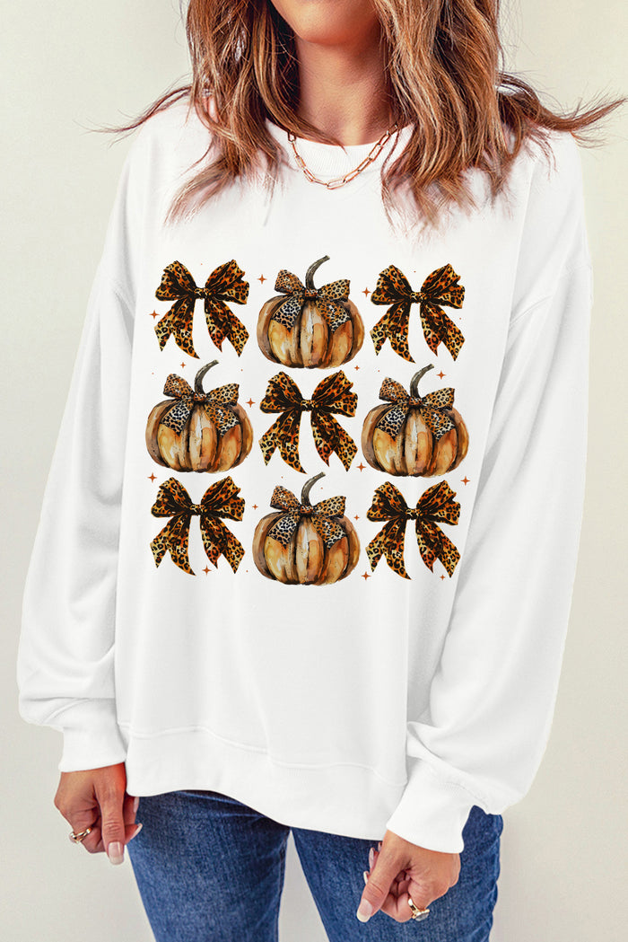 Hazel Blues® |  Pumpkin & Bow Graphic Long Sleeve Sweatshirt