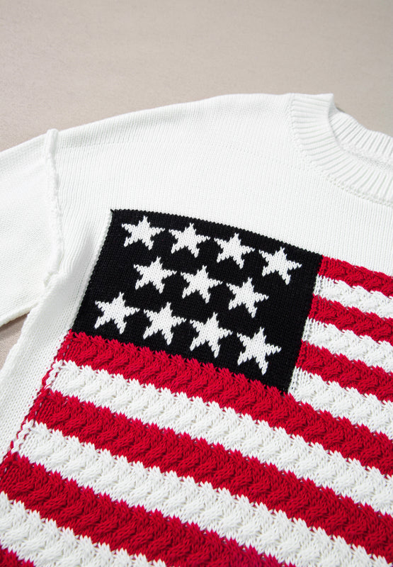 Hazel Blues® |  US Flag Side Slit Drop Shoulder Sweater