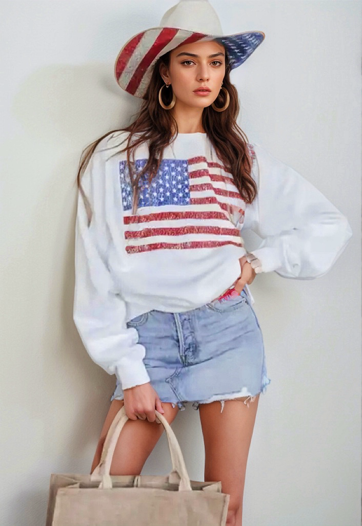 Hazel Blues® |  US Flag Round Neck Long Sleeve Sweatshirt