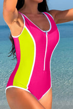 Hazel Blues® |  Color Block Zip Up One-Piece Swimwear