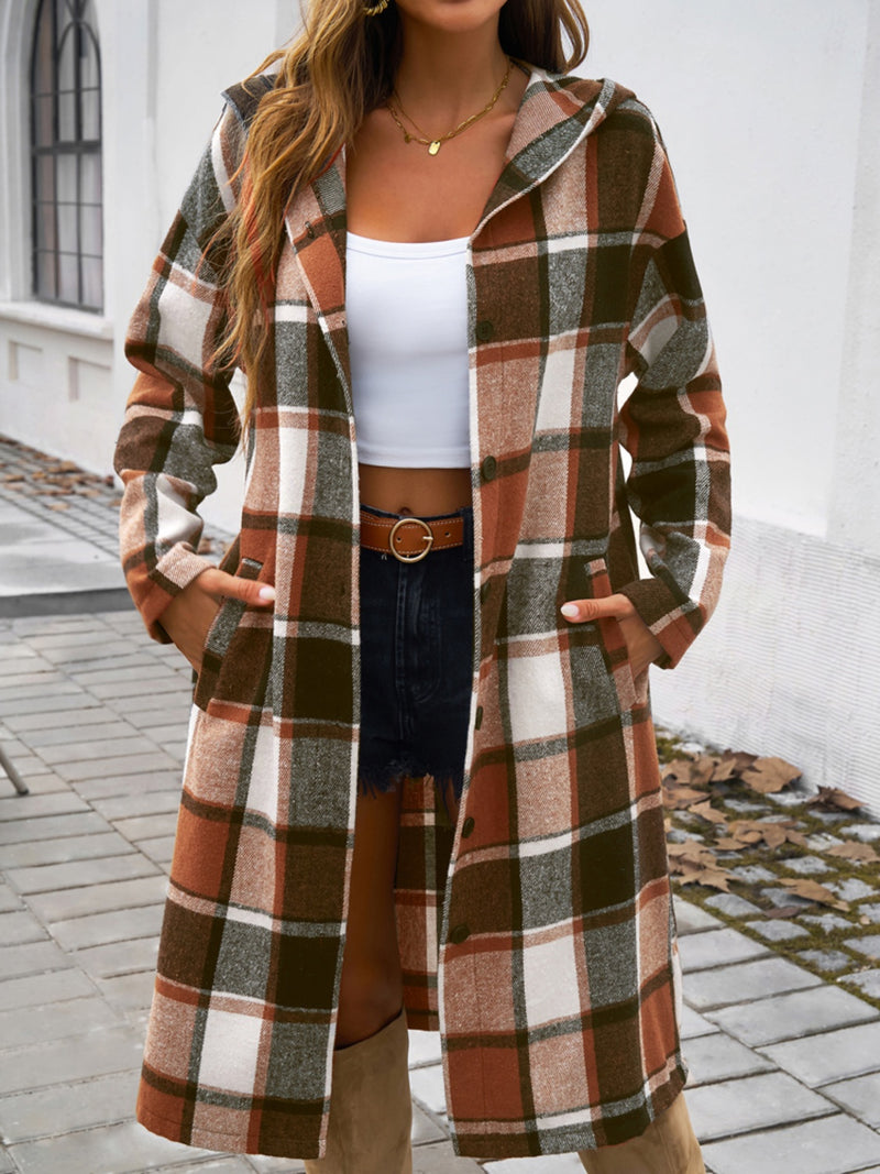 Hazel Blues® |  Plaid Long Sleeve Hooded Coat