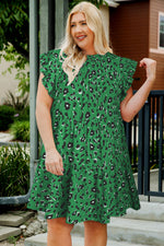 Hazel Blues® | Ruffled Leopard Cap Sleeve Mini Dress
