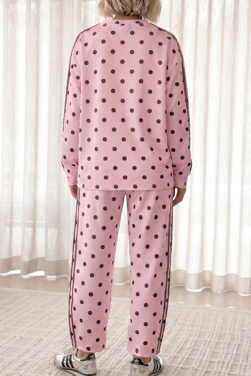 Polka Pace Pink Side-Stripe Pants Set