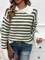 Hazel Blues® |  Striped Collared Neck Long Sleeve Sweater