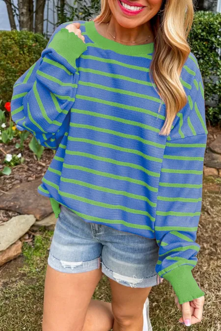 Hazel Blues® |  Striped Round Neck Long Sleeve Sweater