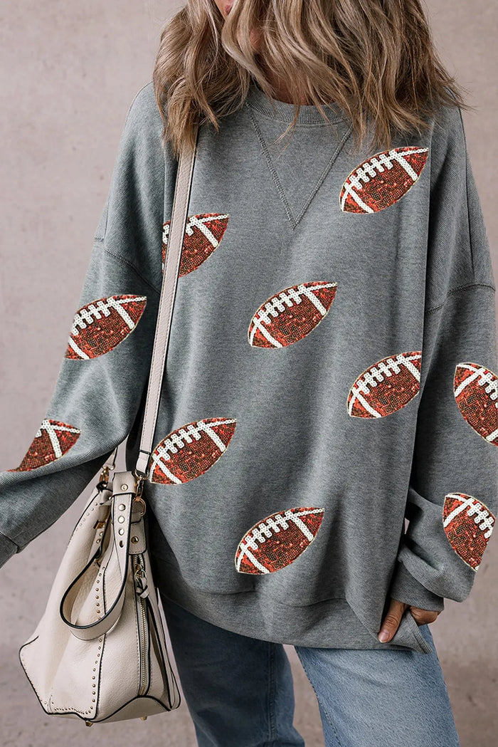 Hazel Blues® |  Sequin Football Round Neck Long Sleeve Sweatshirt