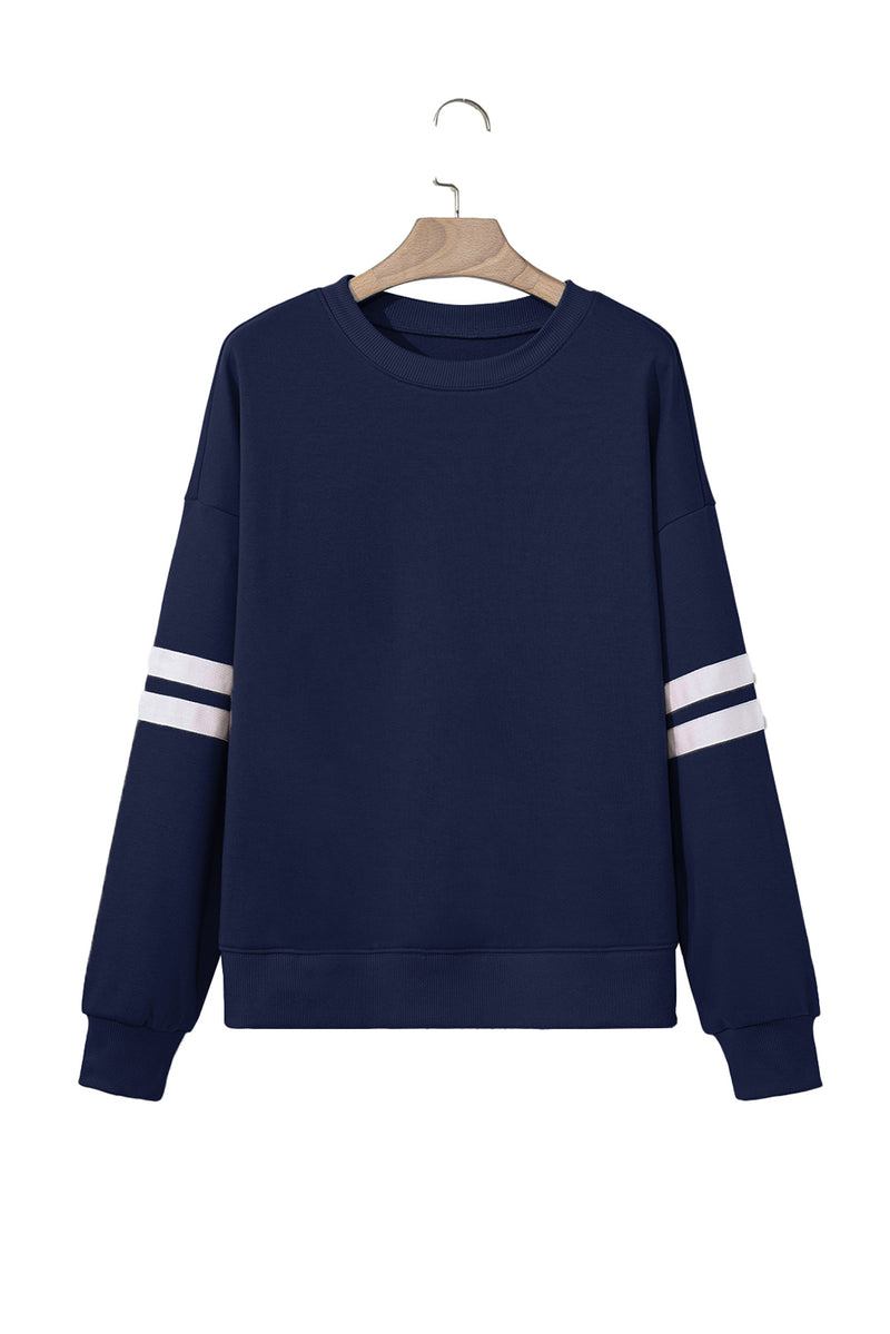 Hazel Blues® |  Evergreen Varsity Striped Detail Drop Shoulder Oversized Sweatshirt