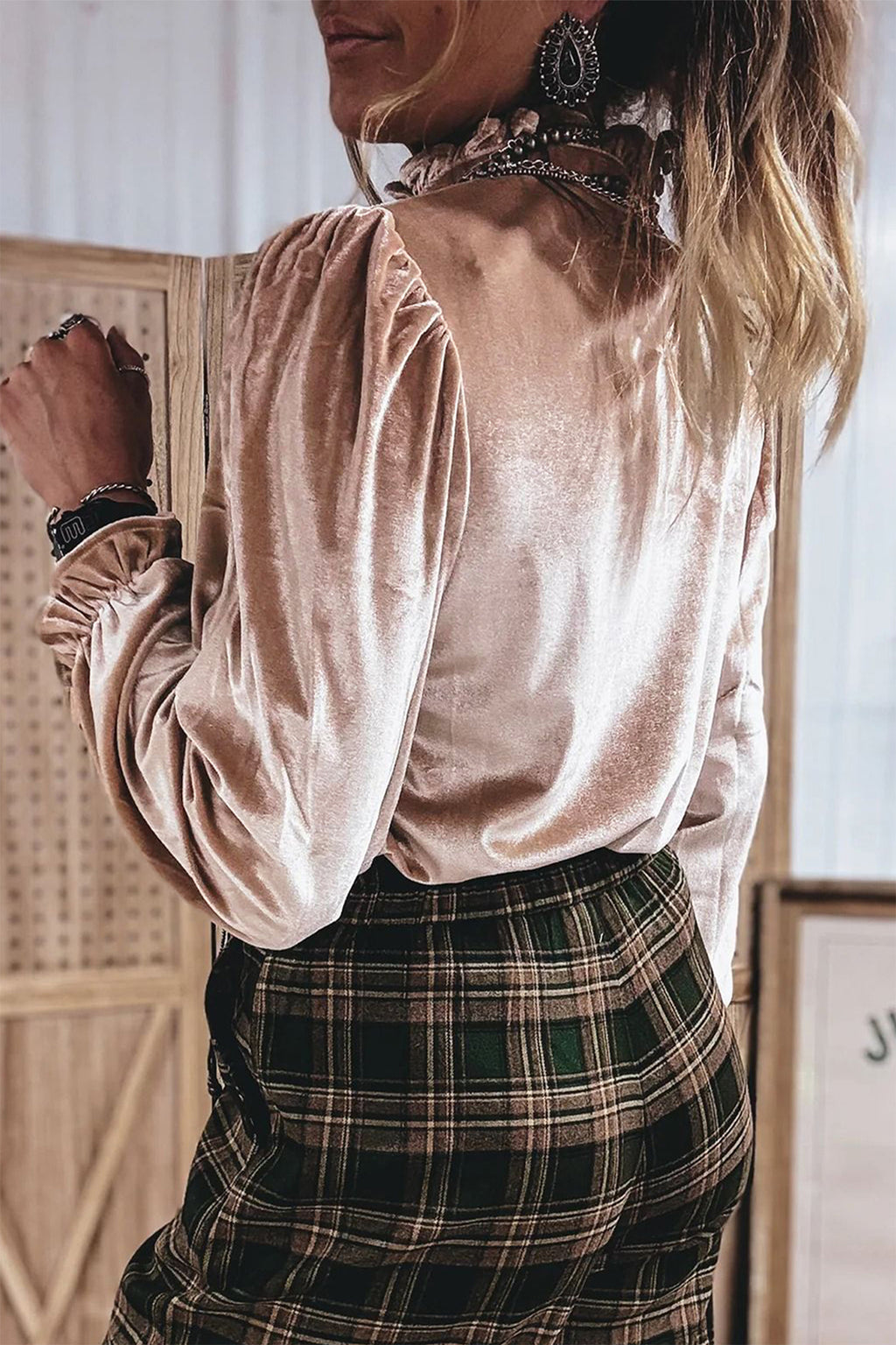 Western Velvet Gray Mock-Neck Top