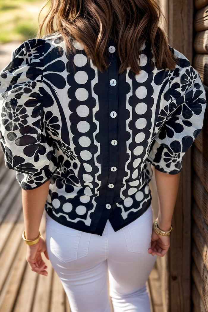 Hazel Blues® |  Printed Round Neck Half Sleeve Blouse