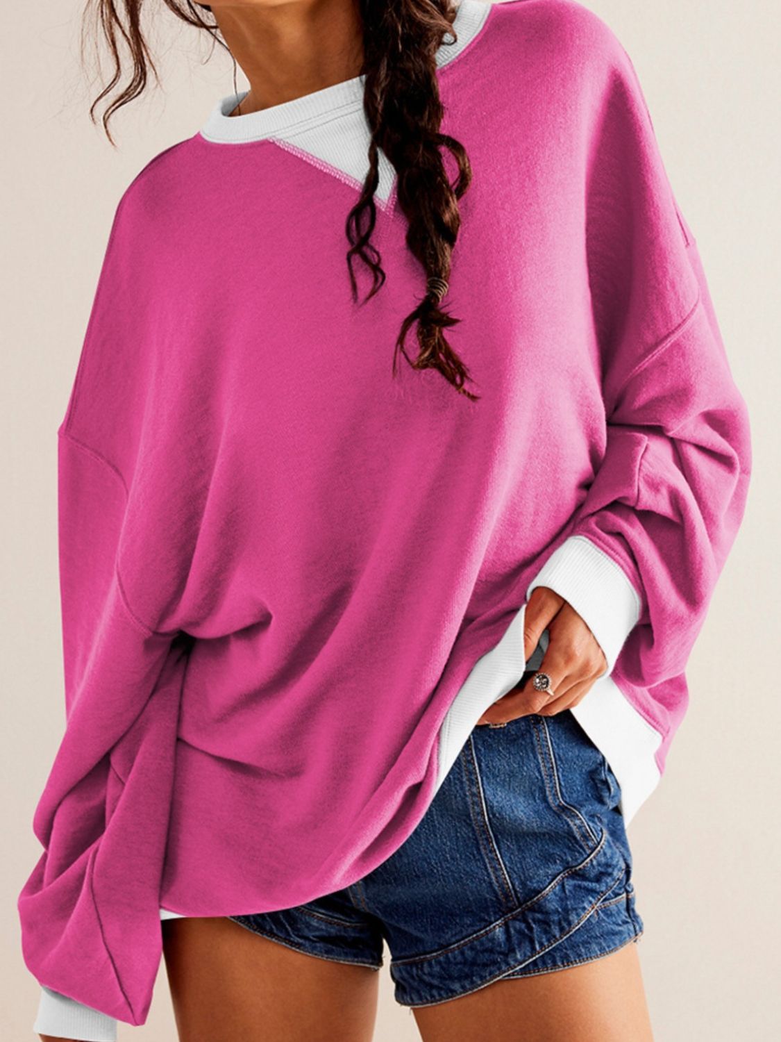 Hazel Blues® |  Contrast Dropped Shoulder Long Sleeve Sweatshirt