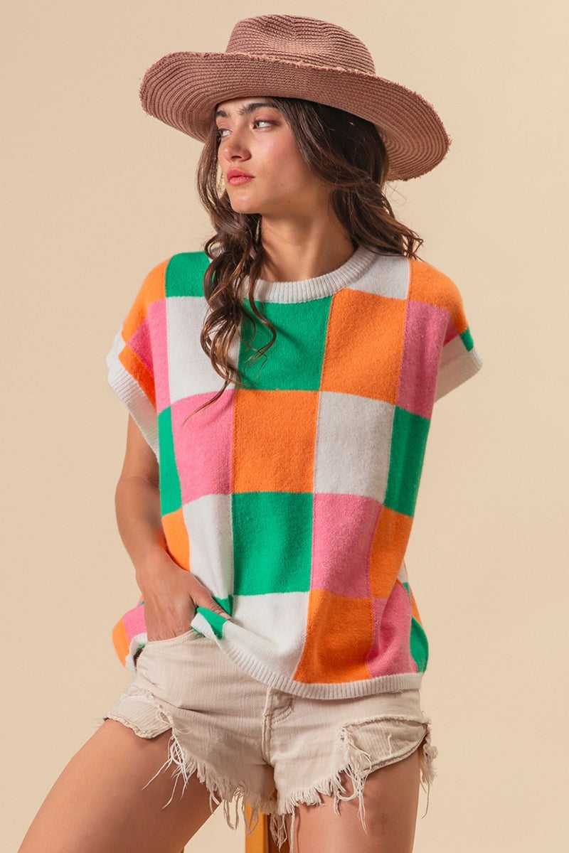 Hazel Blues® |  BiBi Color Block Checkered Sweater Vest