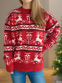 Hazel Blues® |  Christmas Element Round Neck Long Sleeve Sweater