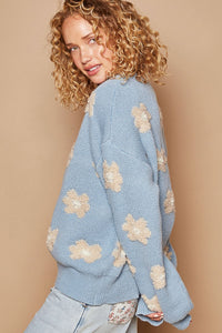 Hazel Blues® |  POL Daisy Pattern Drop Shoulder Sweater