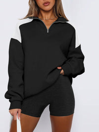 Hazel Blues® |  Contrast Quarter Zip Long Sleeve Sweatshirt