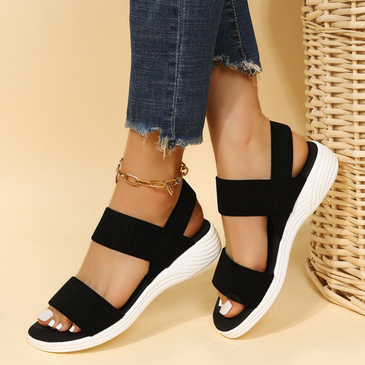 Hazel Blues® |  Rubber Open Toe Low Heel Sandals