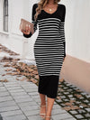 Hazel Blues® |  Striped V-Neck Long Sleeve Sweater Dress