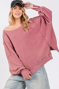 Hazel Blues® |  SAGE + FIG Mineral Wash Side Slit Oversized Sweatshirt