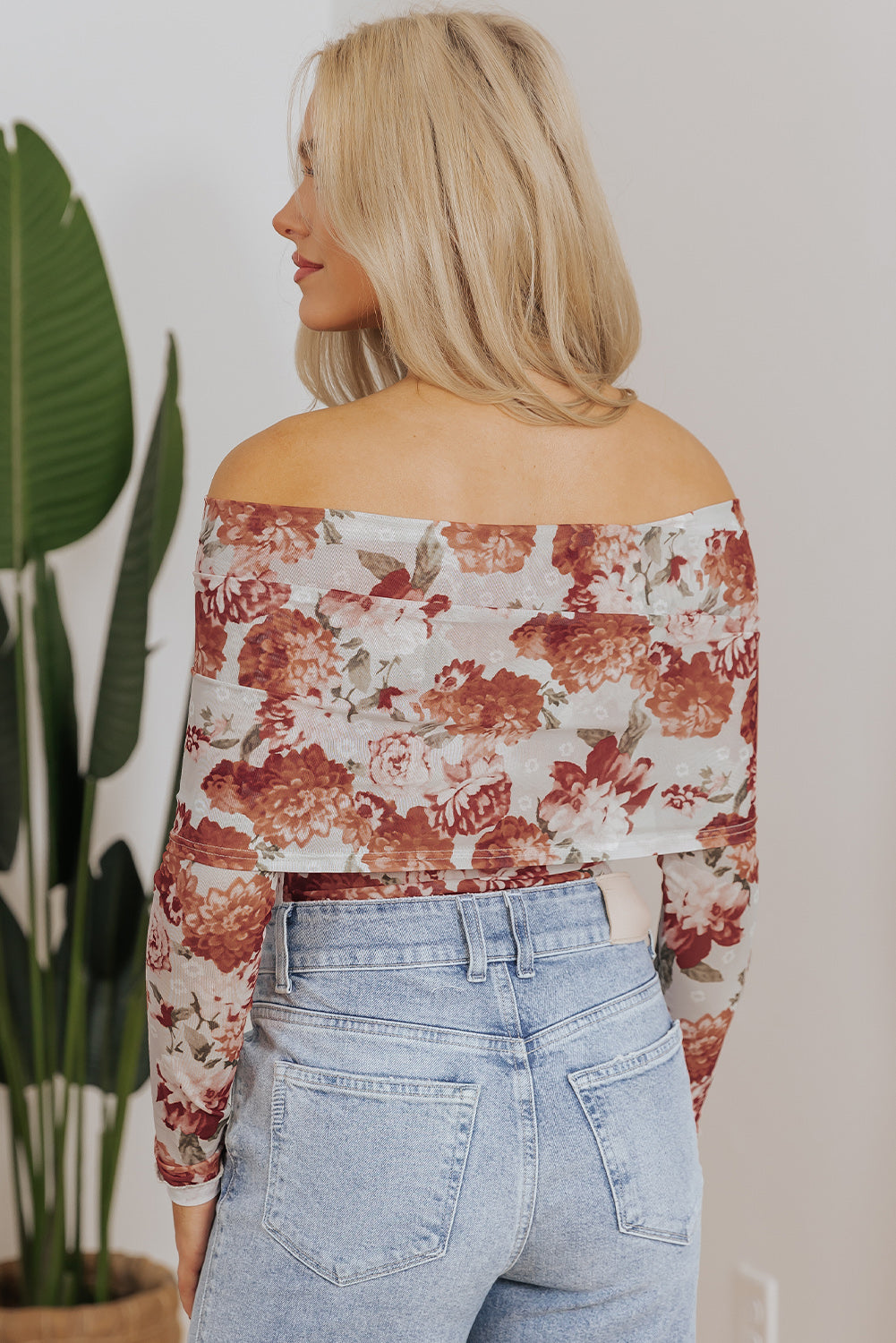 Hazel Blues® |  Pink Floral Printed Long Sleeve Sheath Bodysuit