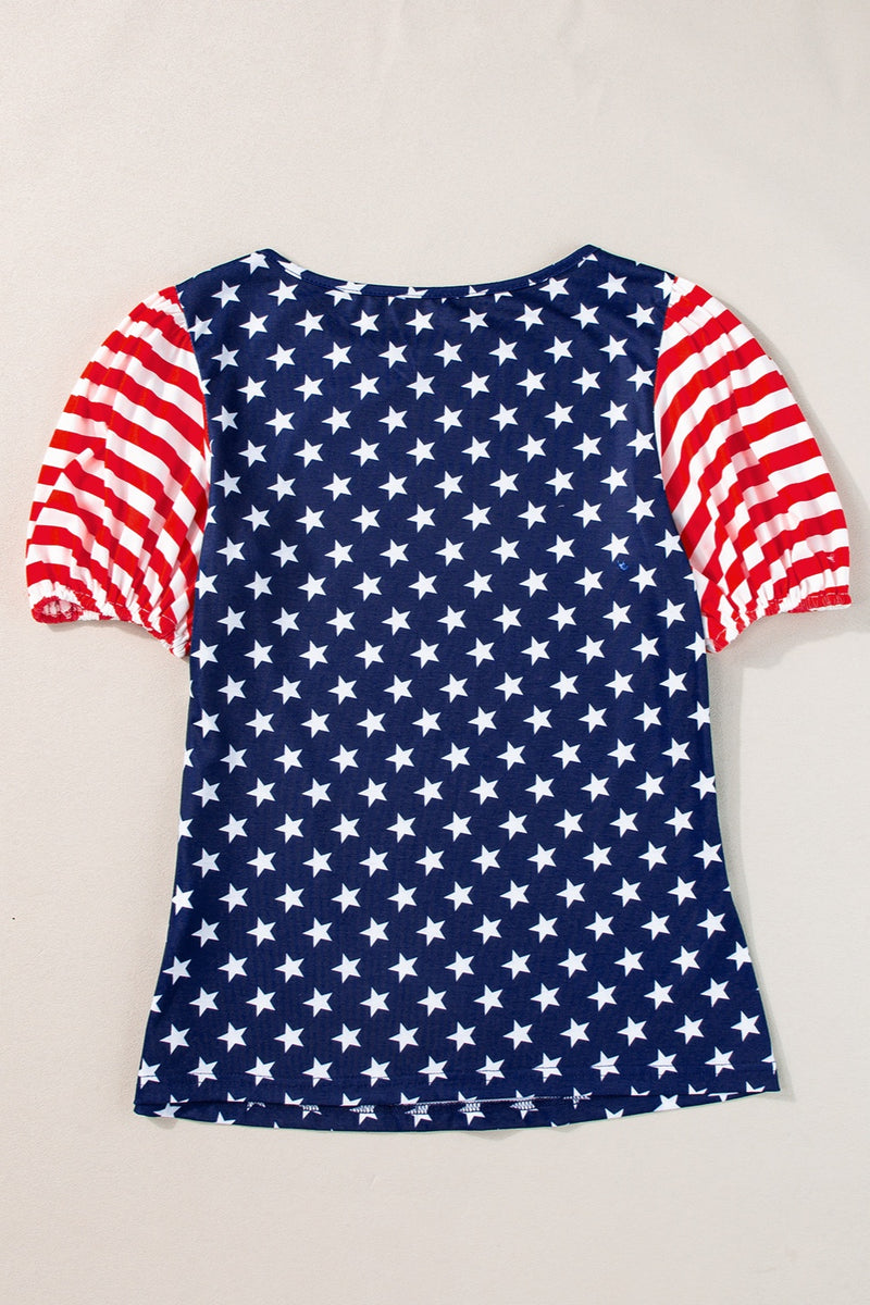 Hazel Blues® |  Stars and Stripes Round Neck Short Sleeve Top