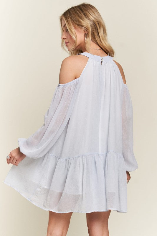 Hazel Blues® |  ADORA Cold Shoulder Balloon Sleeve Mini Dress