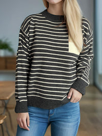 Hazel Blues® |  Striped Mock Neck Long Sleeve Sweater