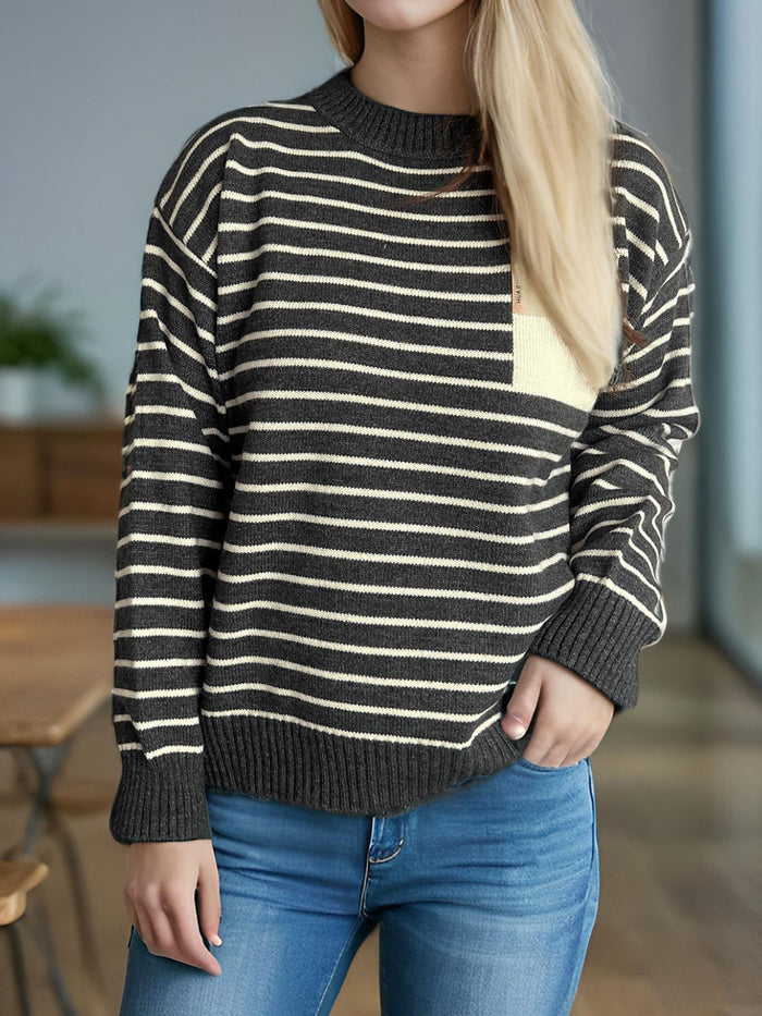 Hazel Blues® |  Striped Mock Neck Long Sleeve Sweater