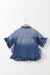 Hazel Blues® |  Ruffled Raw Hem Half Sleeve Denim Top