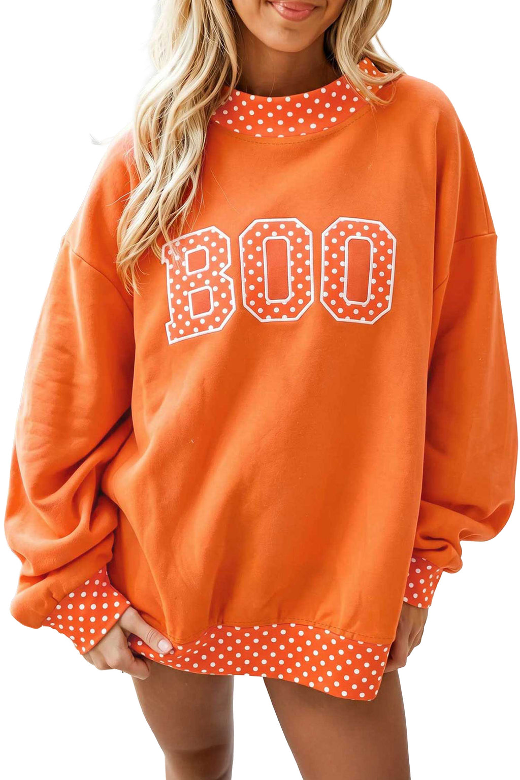 Georgia Rae Polka-Dot Mock-Neck Sweatshirt — Grapefruit Orange